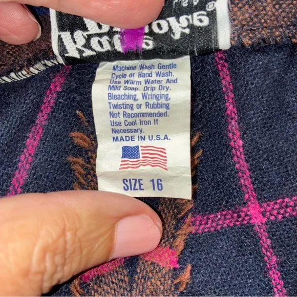 Vintage Katie Brooke Wool Skirt A-Line Size 16 Navy Blue Brown Pink